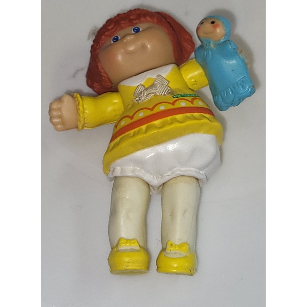 Cabbage Patch Kids Mini PVC Figure Red Hair Yellow Dress Blue Doll Vintage 3.25"